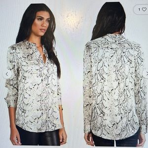 Equipment Ava Printed Silk Blouse in Fawn Python Collarless
